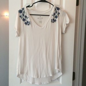 White AE Shirt with Blue Flowers